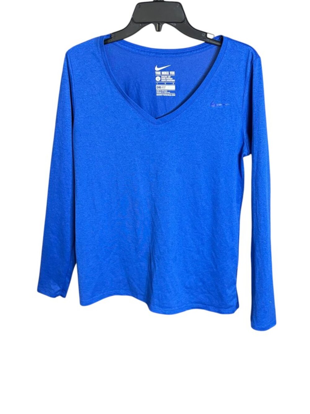 Nike V-Neck Long Sleeve Tee Athletic Cut Blue Size Large